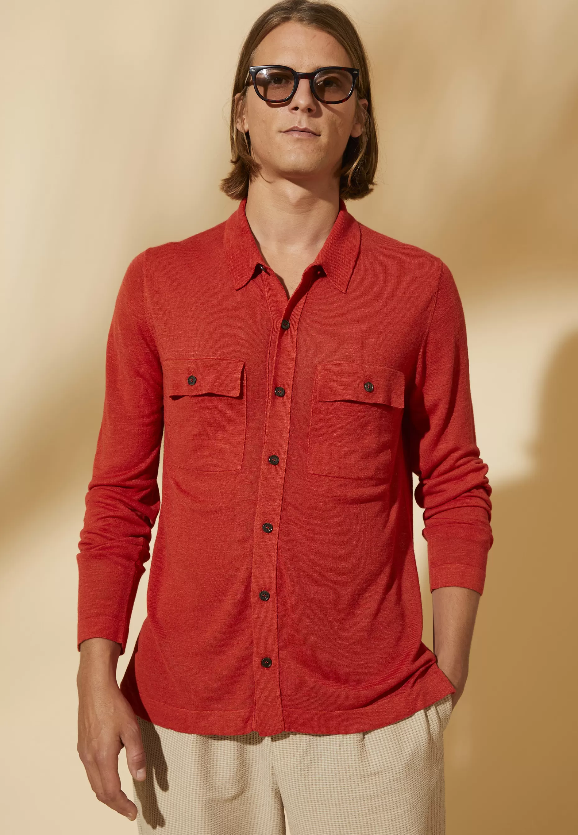 Maison Montagut Chemise Boutonnee En Lin Flamme - Randy>Homme Chemises