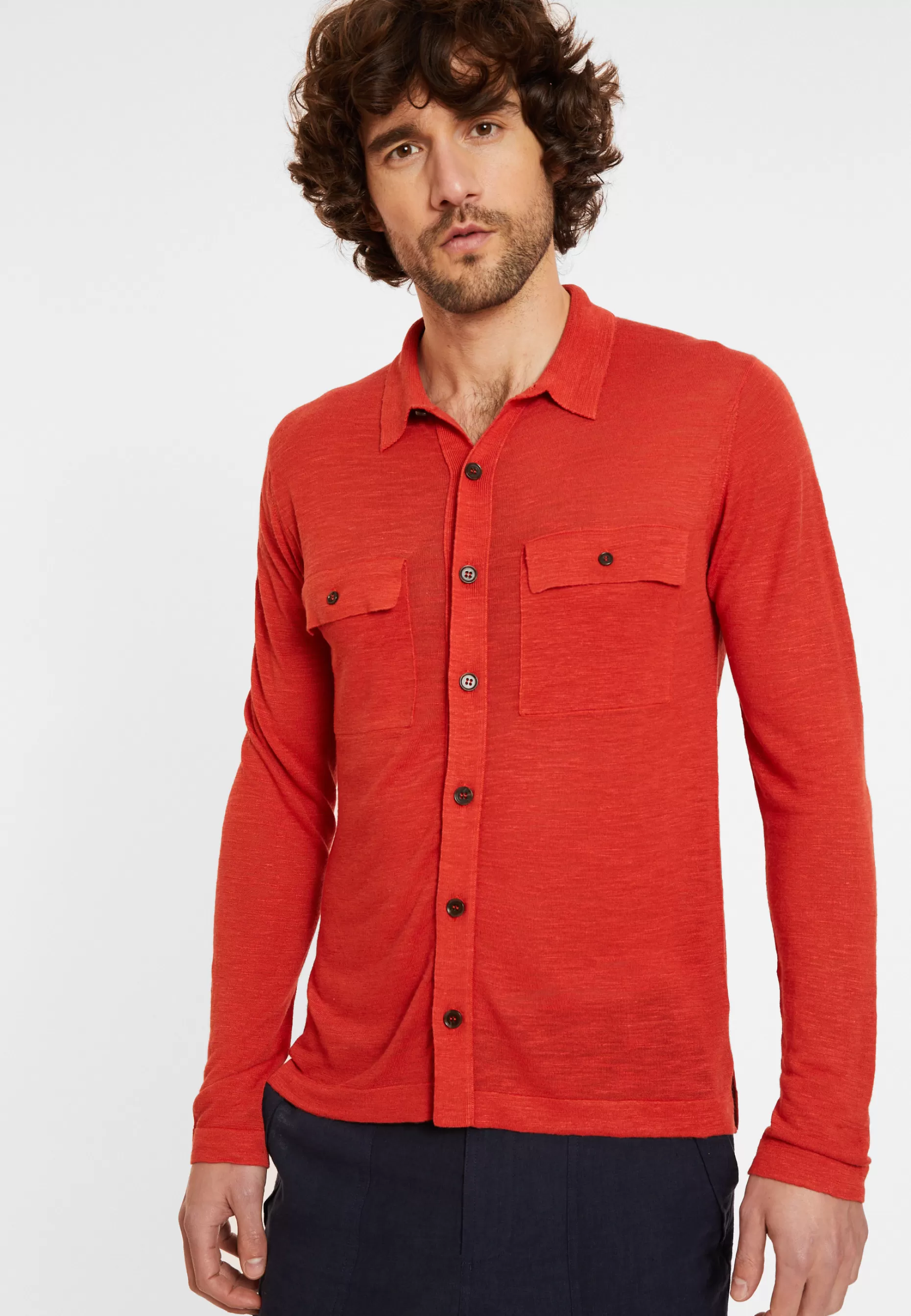 Maison Montagut Chemise Boutonnee En Lin Flamme - Randy>Homme Chemises