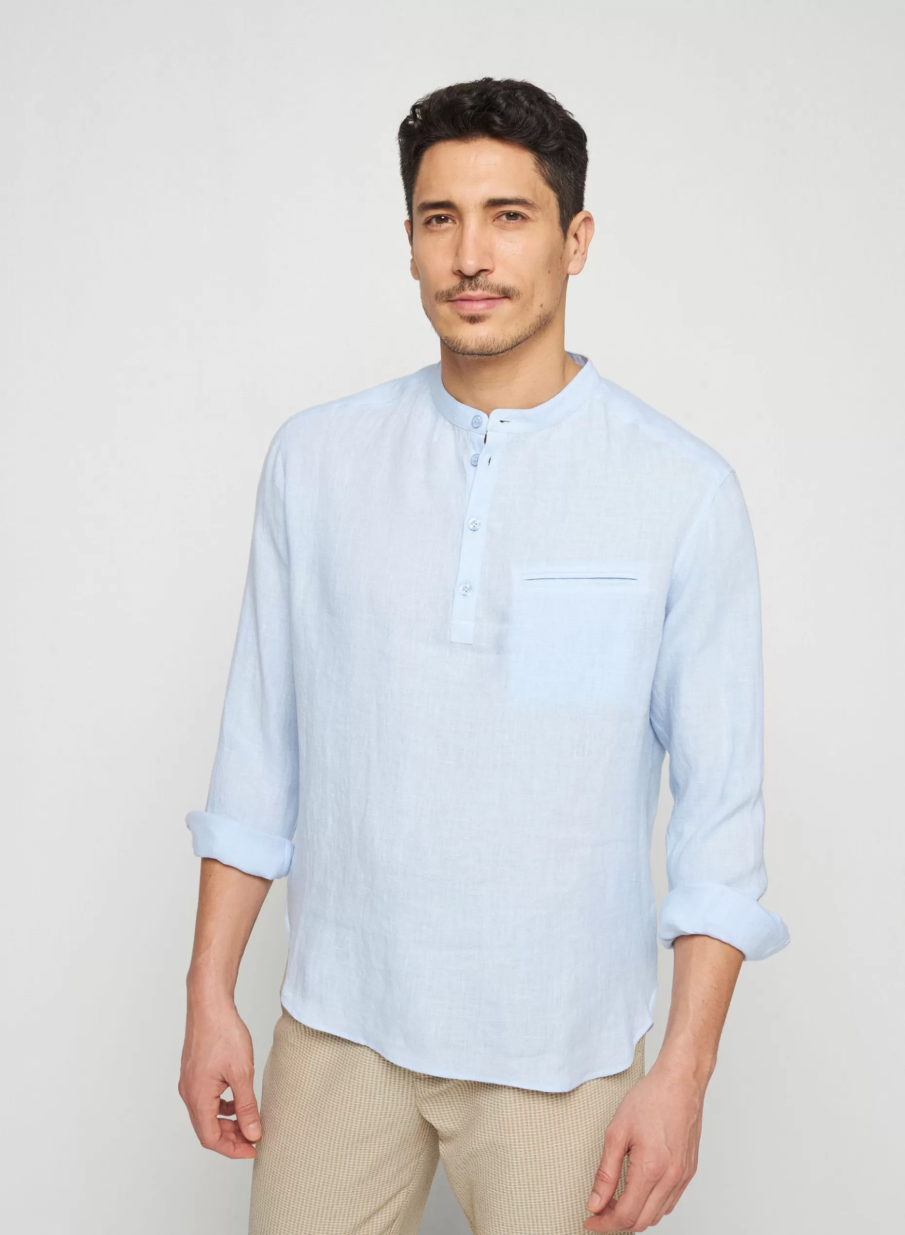 Maison Montagut Chemise Col Tunisien En Lin - Romeo>Homme Chemises