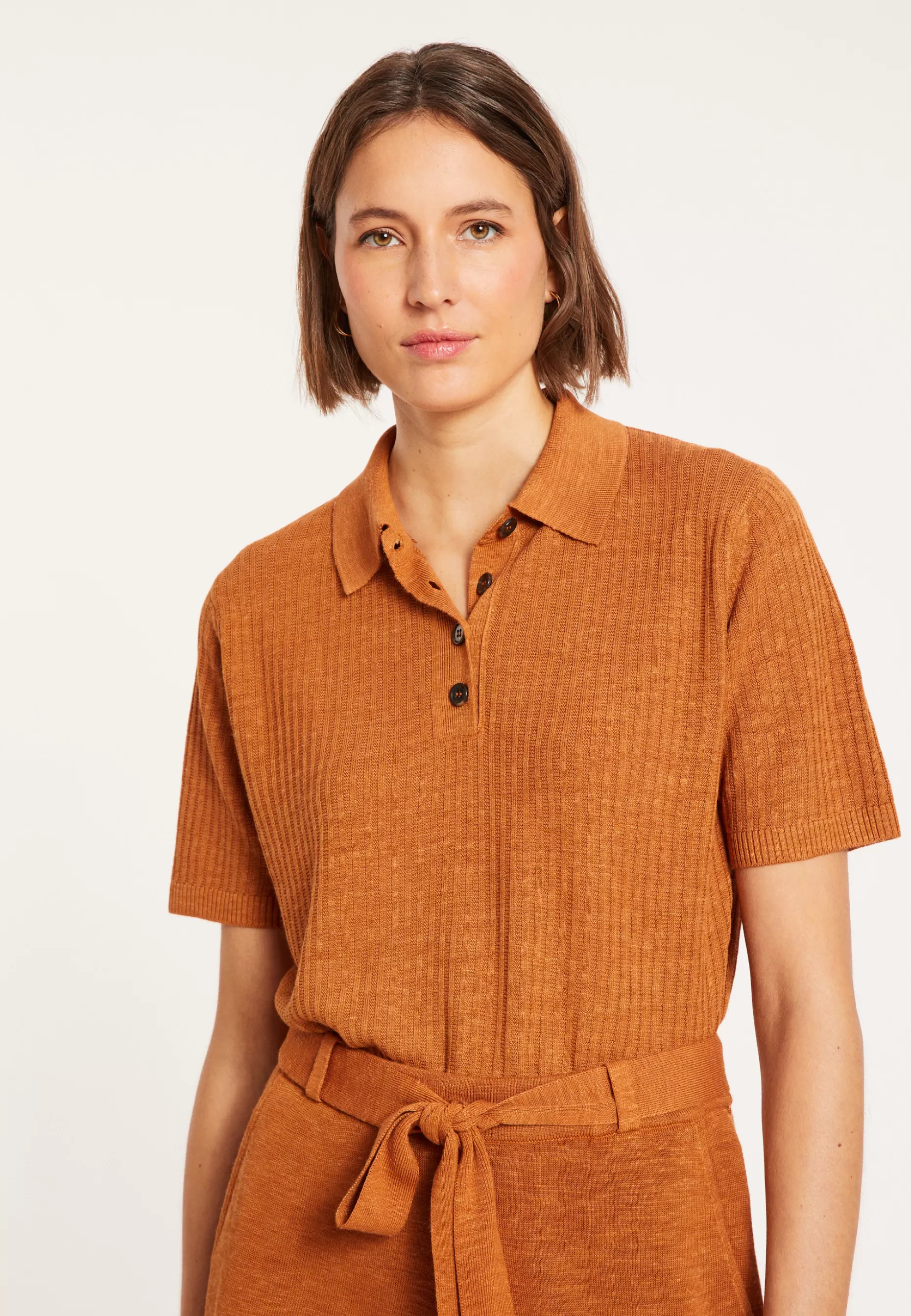 Maison Montagut Polo A Cotes En Lin Flamme - Petunia>Femme T-Shirts