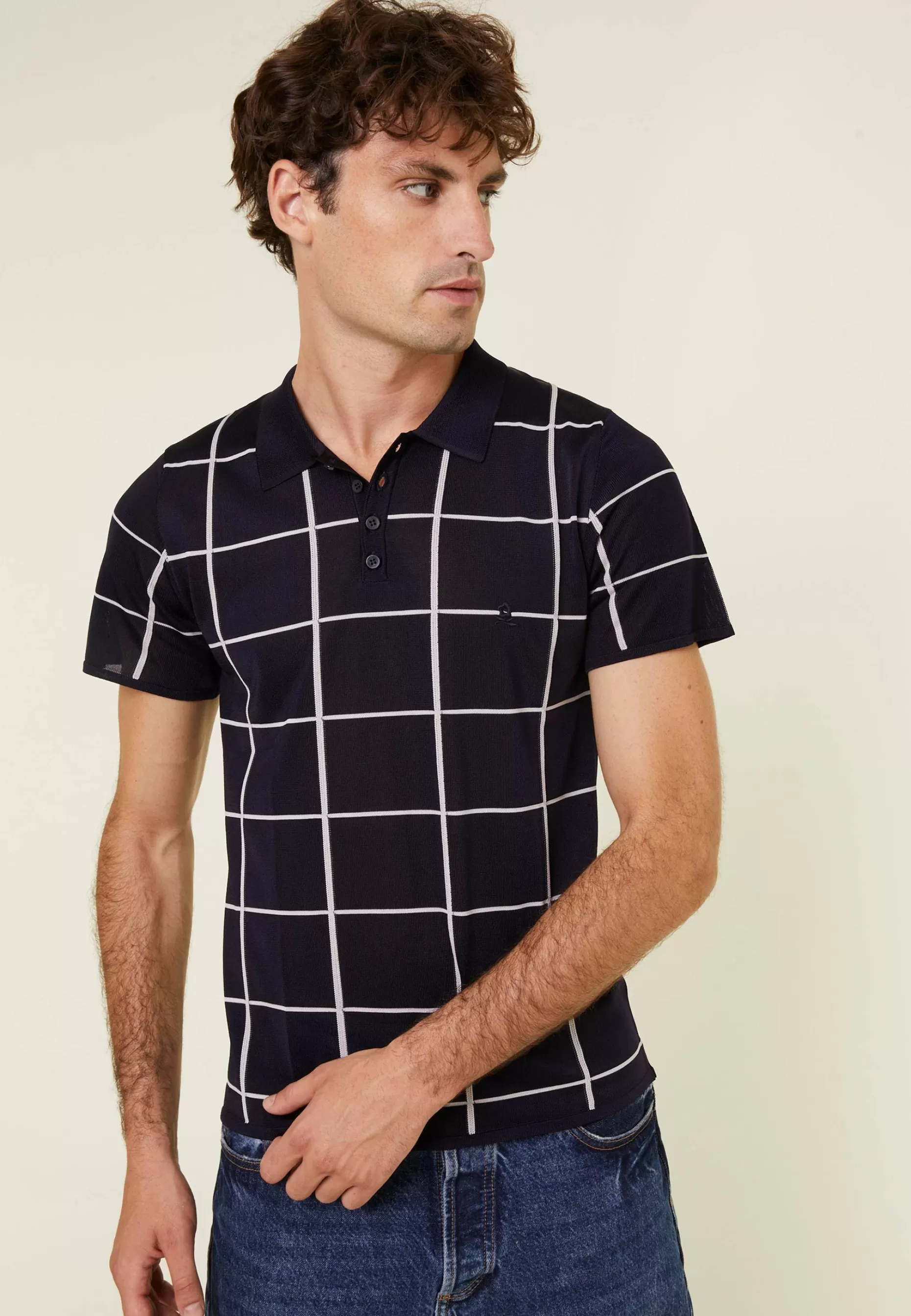 Maison Montagut Polo Homme Carreaux Fil Lumiere - Marin>Homme Fil Lumiere Pour Lui