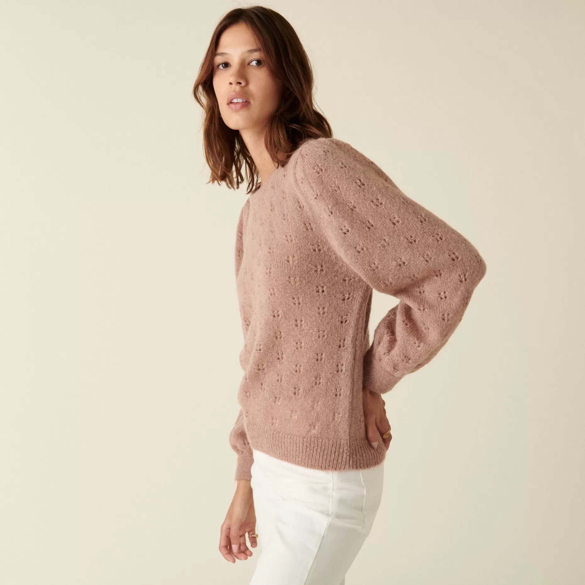 Maison Montagut Pull A Jeux De Point Fantaisie En Mohair - Camelia>Femme Pulls