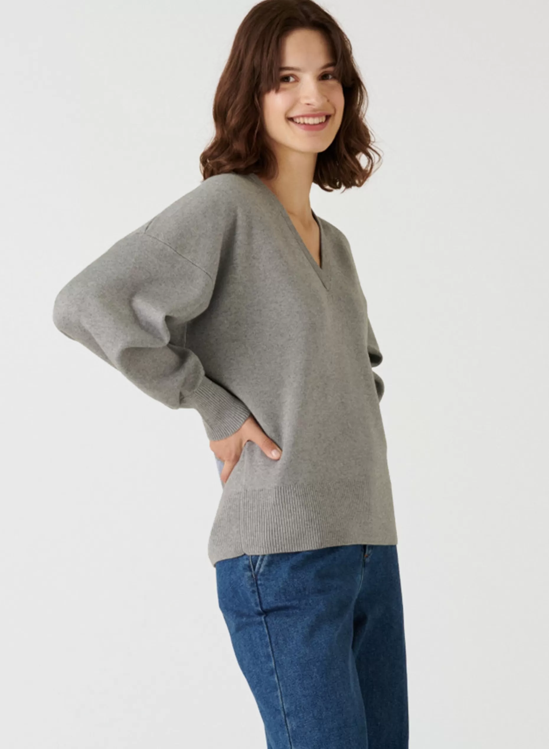 Maison Montagut Pull Ample Col V Finition Bords Cotes - Alderic>Femme Pulls