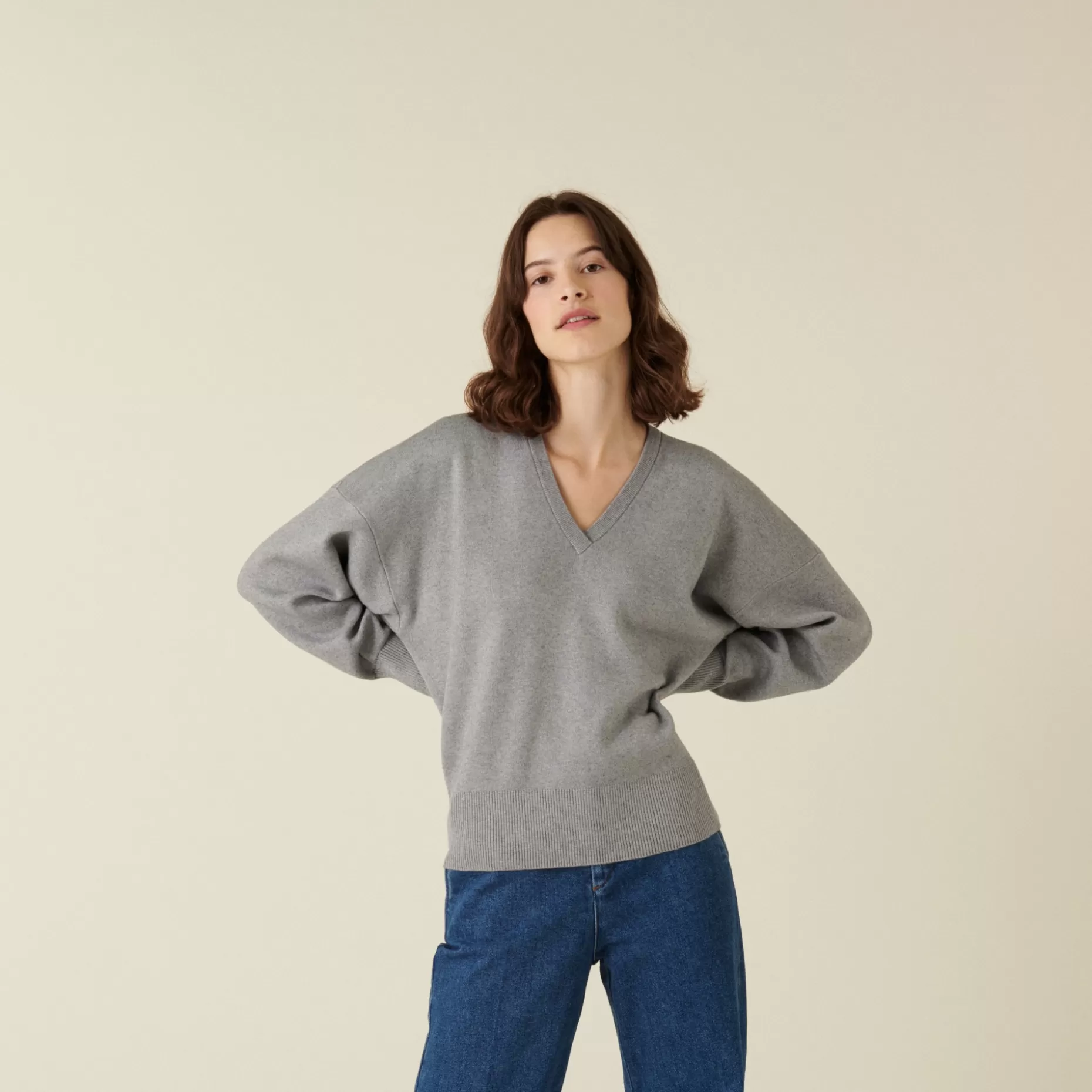 Maison Montagut Pull Ample Col V Finition Bords Cotes - Alderic>Femme Pulls