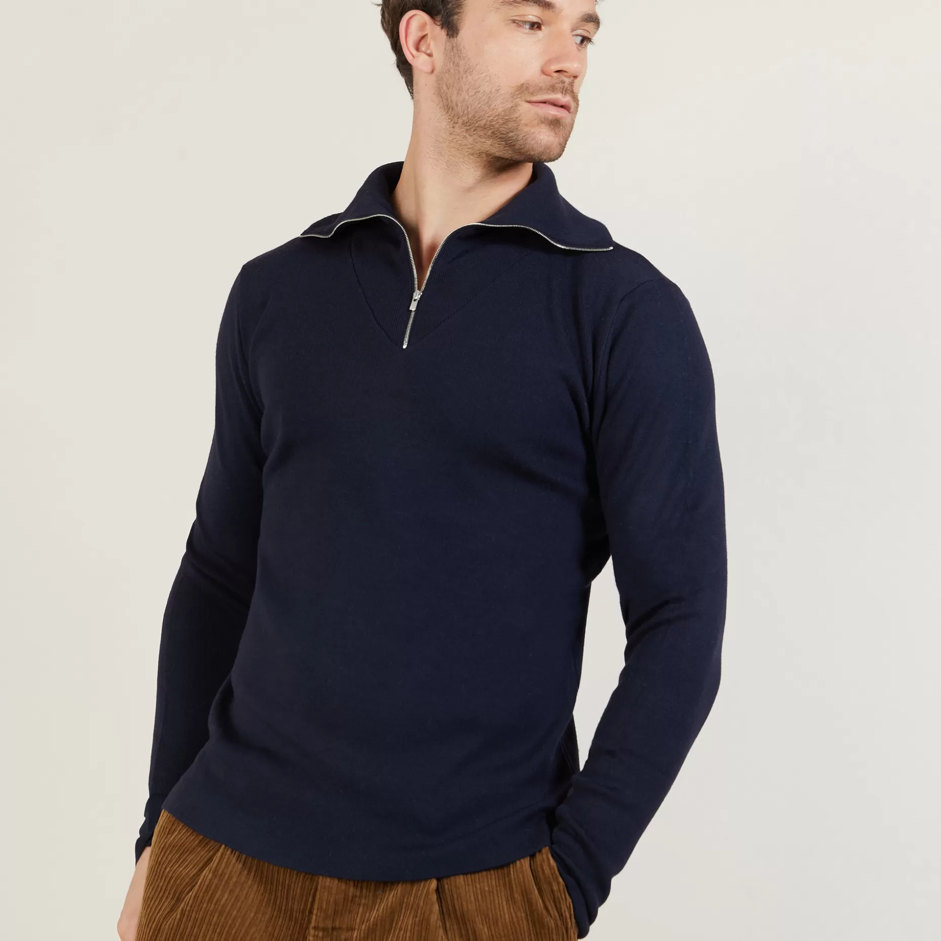 Maison Montagut Pull Col Montant Zippe En Laine Merinos - Mae>Homme Pulls