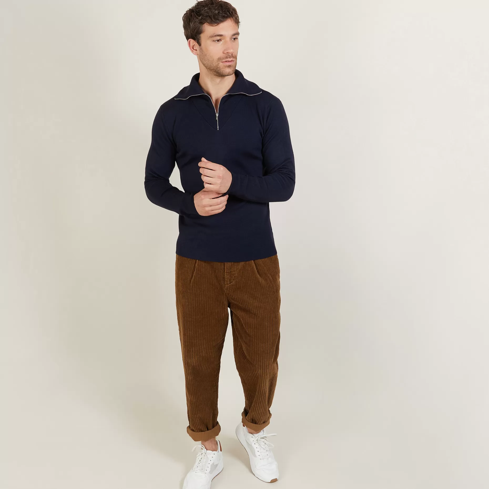 Maison Montagut Pull Col Montant Zippe En Laine Merinos - Mae>Homme Pulls