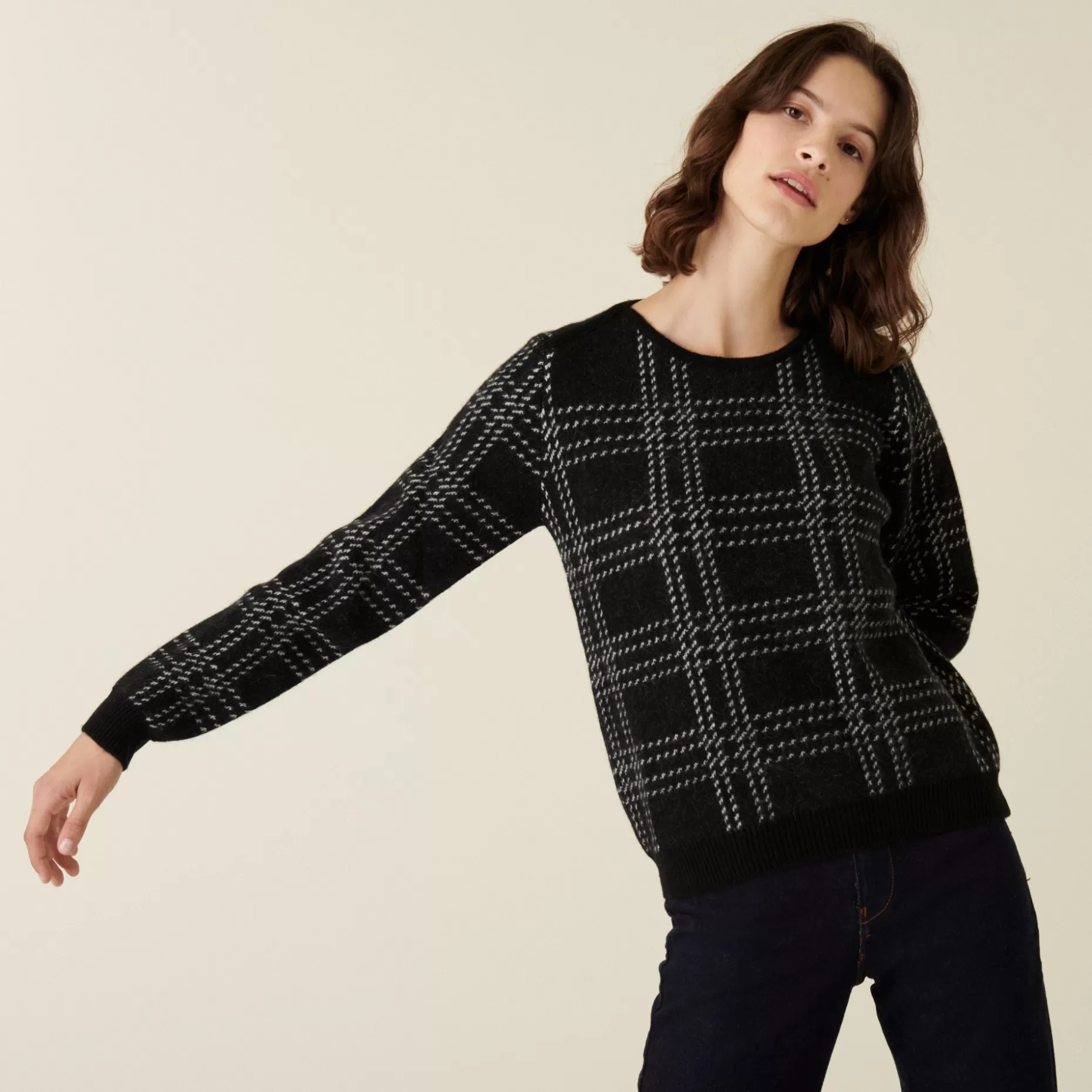 Maison Montagut Pull Col Rond A Carreaux En Laine Alpaga - Carin>Femme Pulls