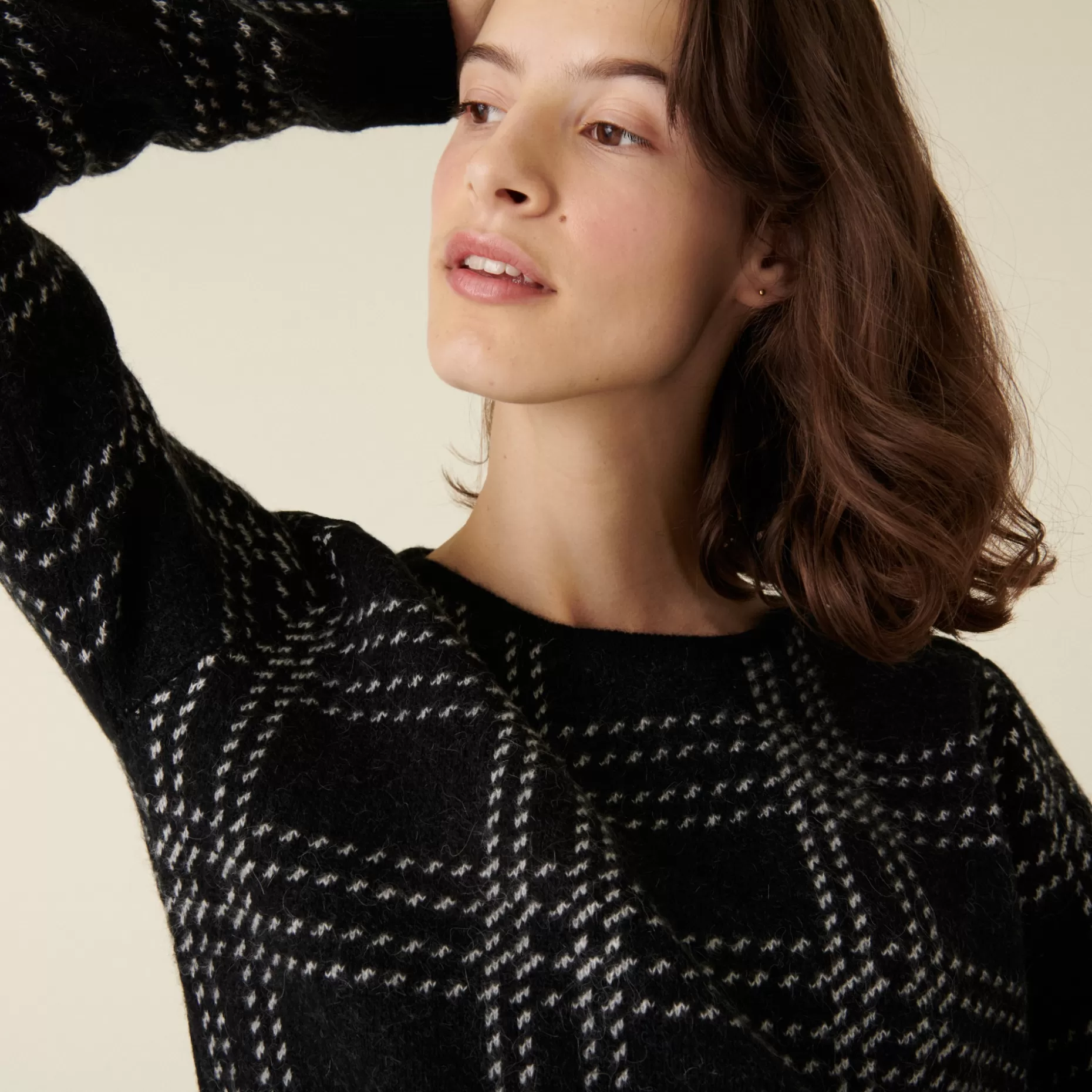 Maison Montagut Pull Col Rond A Carreaux En Laine Alpaga - Carin>Femme Pulls