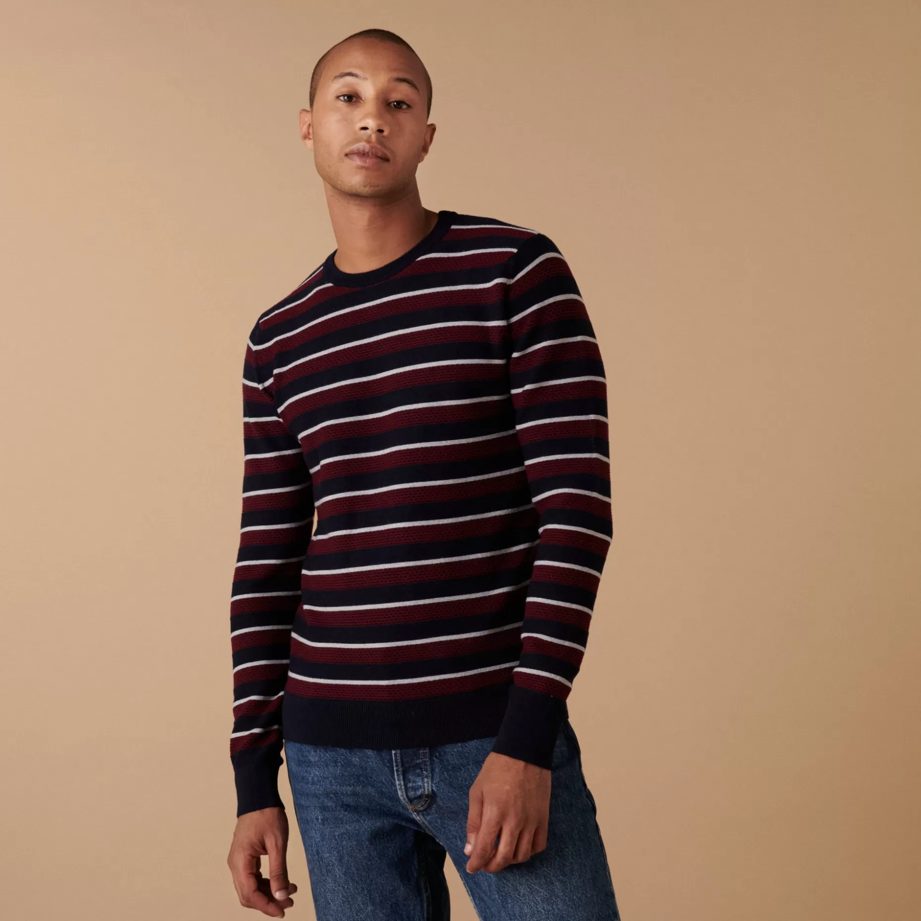 Maison Montagut Pull Col Rond A Rayures En Laine Merinos - Arno>Homme Pulls