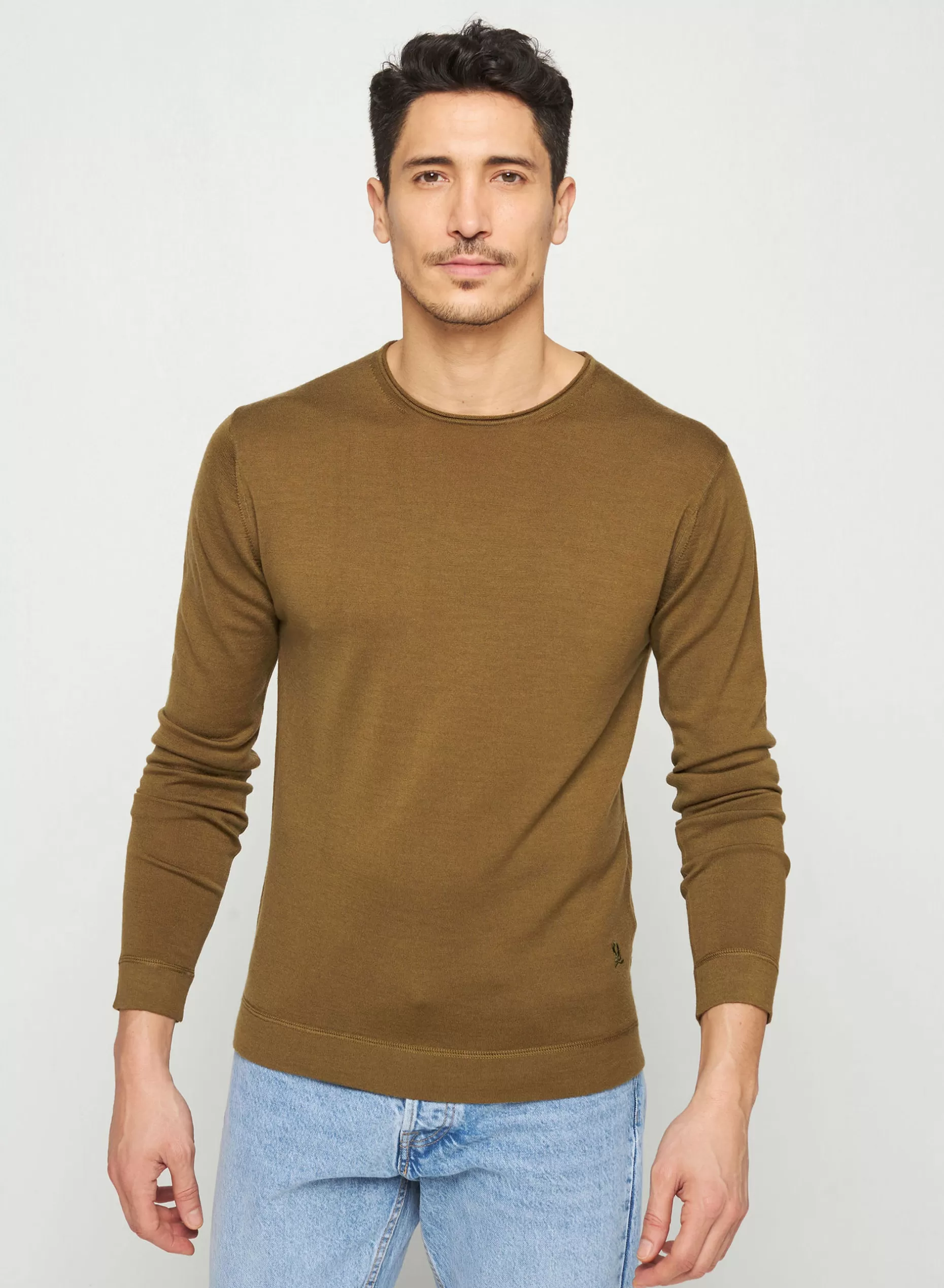 Maison Montagut Pull Col Rond En Laine Merinos Finitions Roulotees - Rythme>Homme Pulls