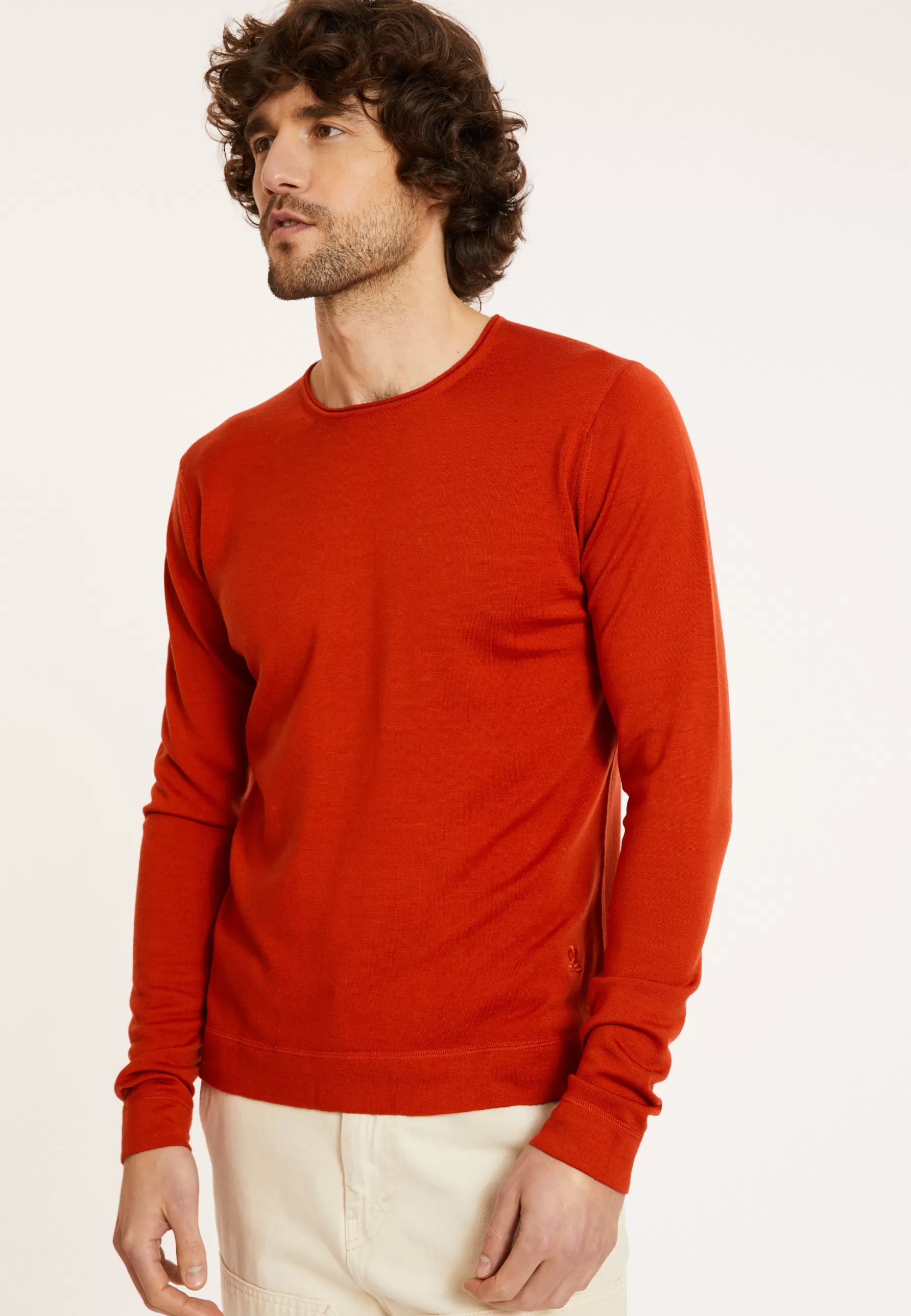 Maison Montagut Pull Col Rond En Laine Merinos Finitions Roulotees - Rythme>Homme Pulls