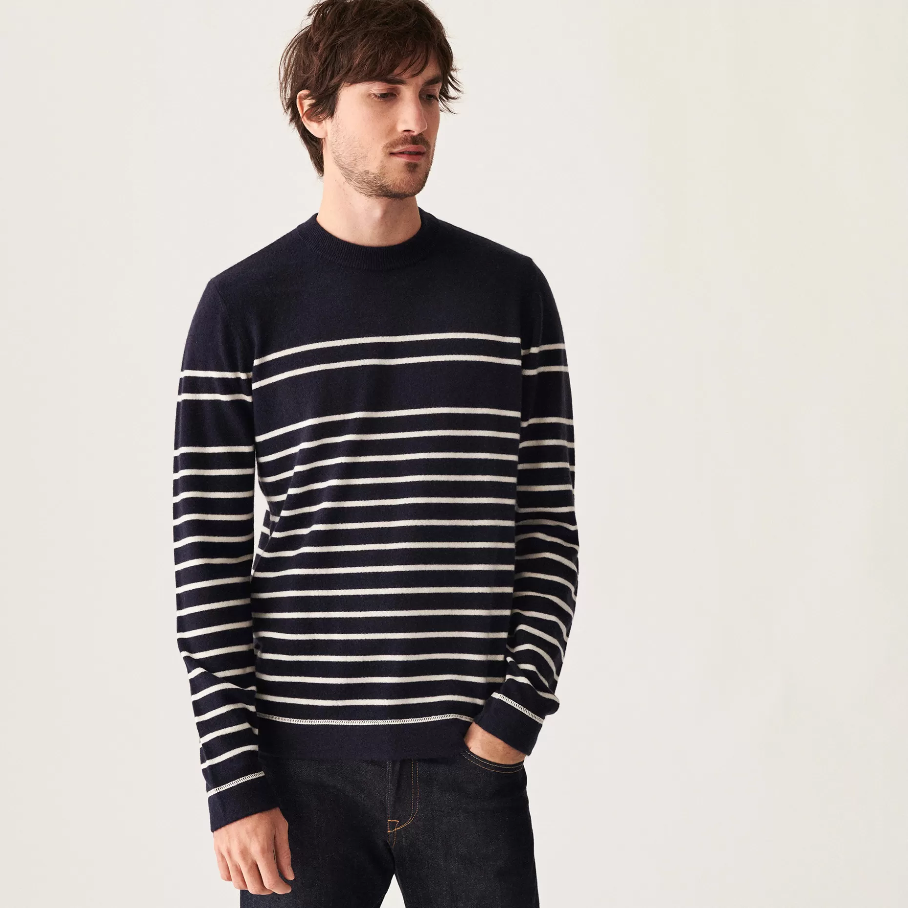 Maison Montagut Pull Col Rond Raye En Cachemire - Auguste>Homme Pulls