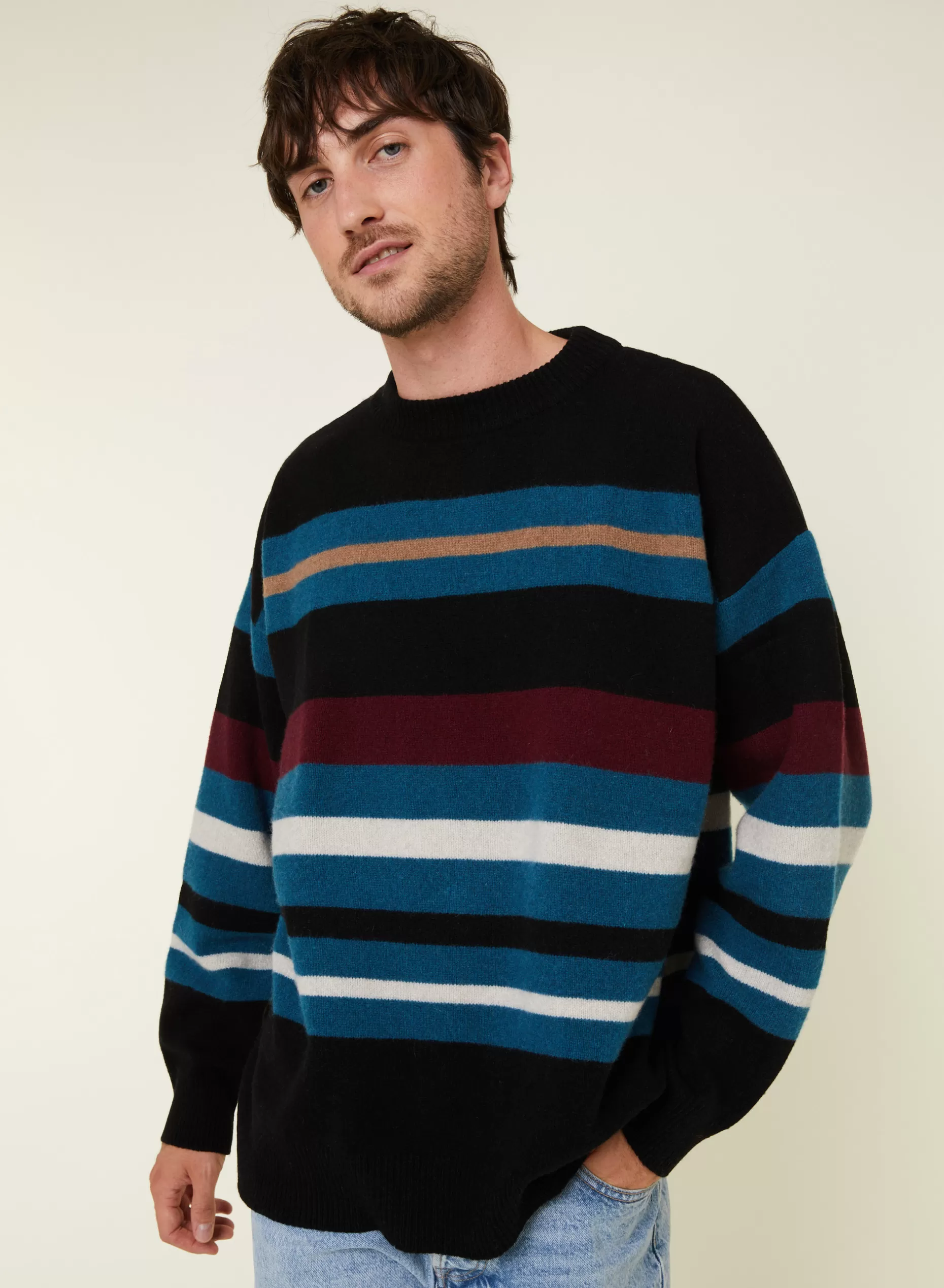 Maison Montagut Pull Col Rond Raye En Cachemire Melange - Fael>Homme Pulls