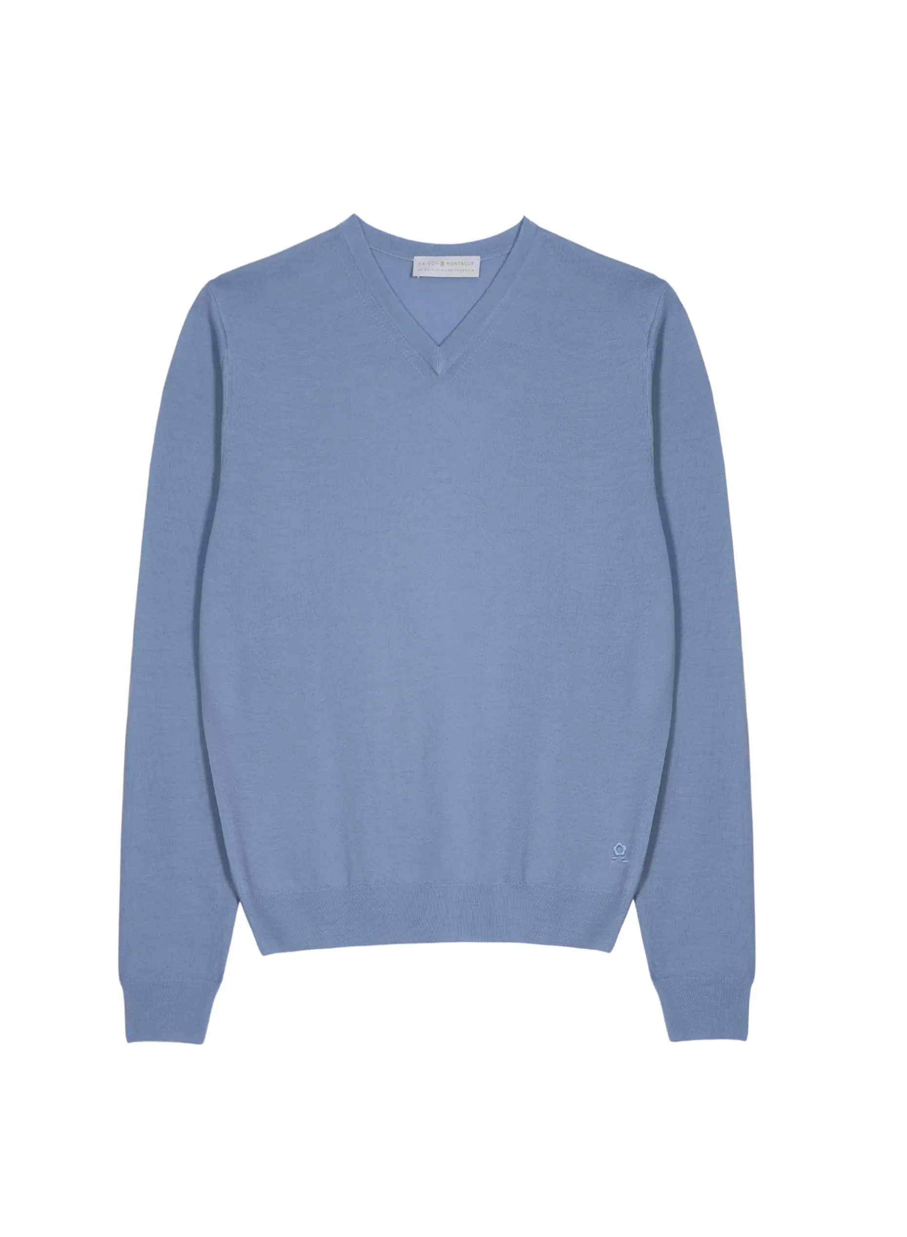 Maison Montagut Pull Col V Avec Logo En Laine Merinos - Elmo>Homme Pulls