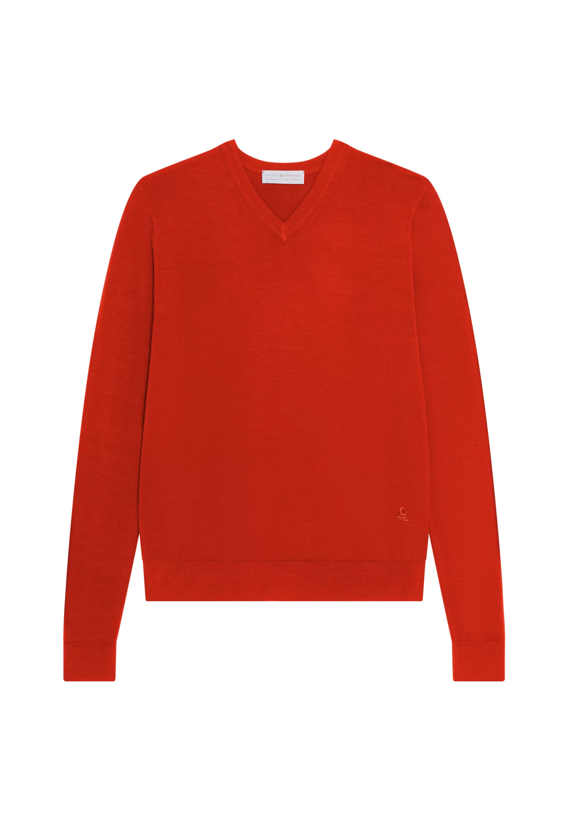 Maison Montagut Pull Col V Avec Logo En Laine Merinos - Elmo>Homme Pulls