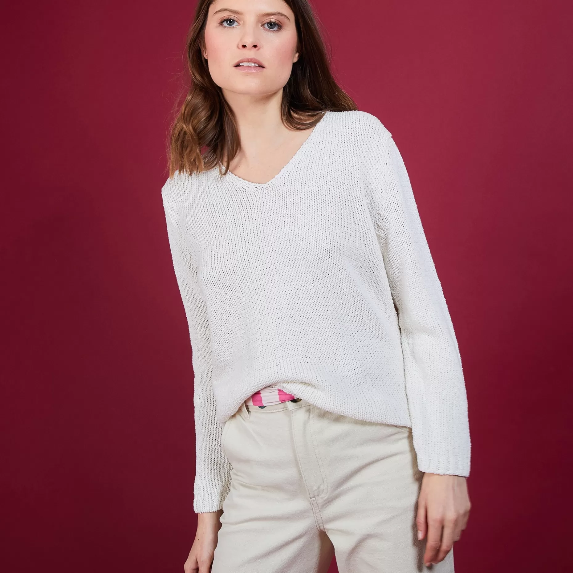 Maison Montagut Pull Col V En Soie Coton Et Laine - Blovis>Femme Pulls