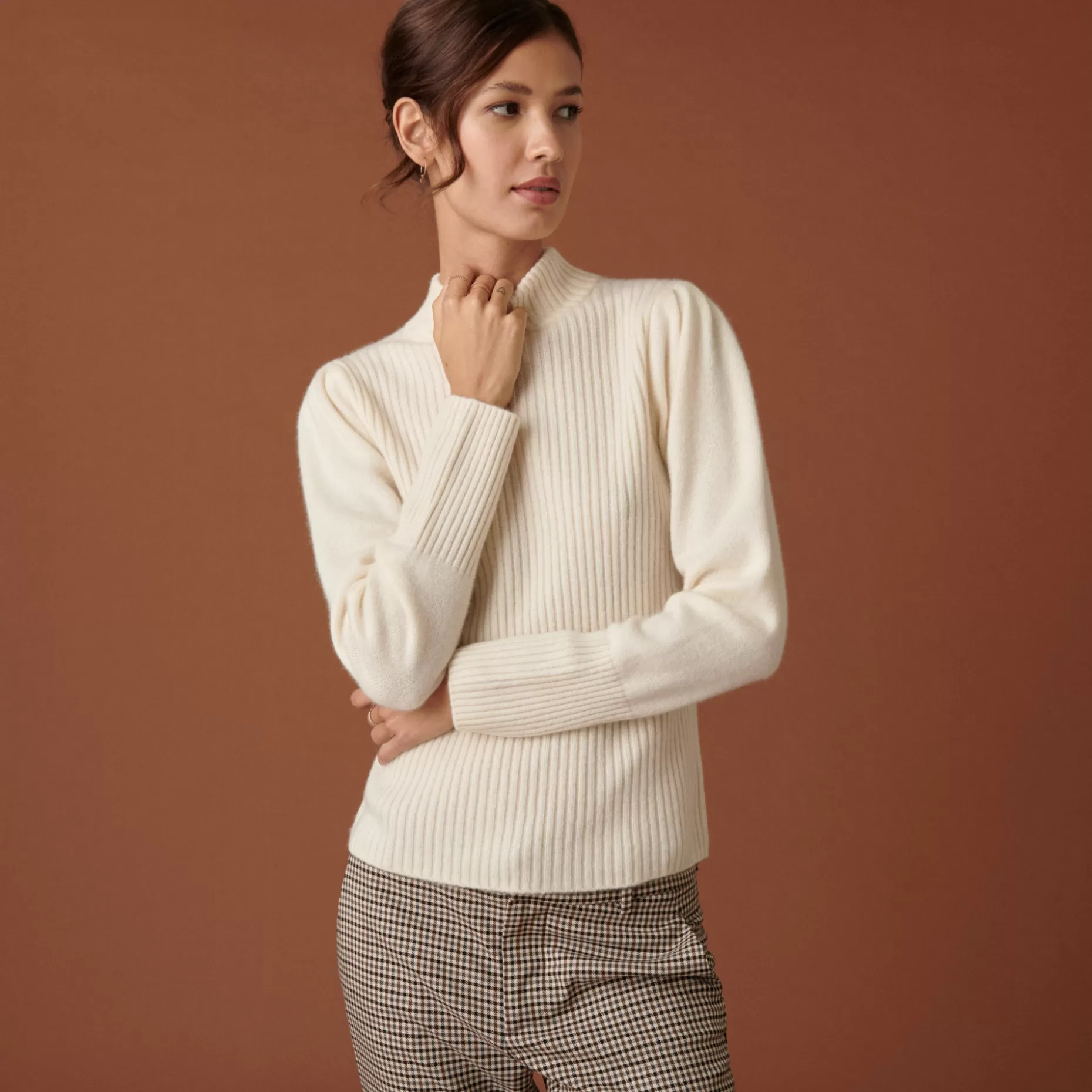 Maison Montagut Pull En Cachemire Col Montant En Maille Cotelee - Carene>Femme Pulls