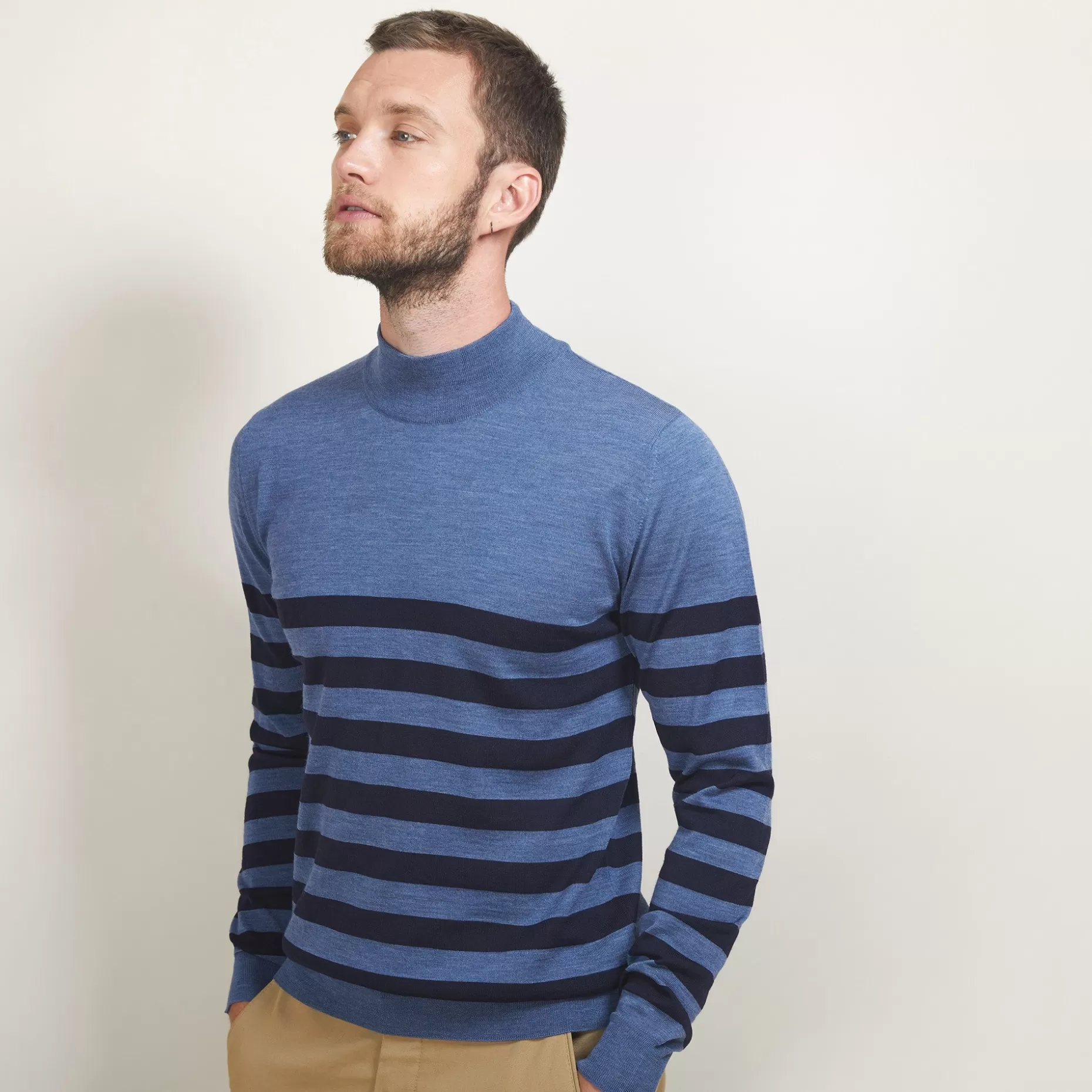 Maison Montagut Pull Raye Col Montant En Laine - Lazar>Homme Pulls