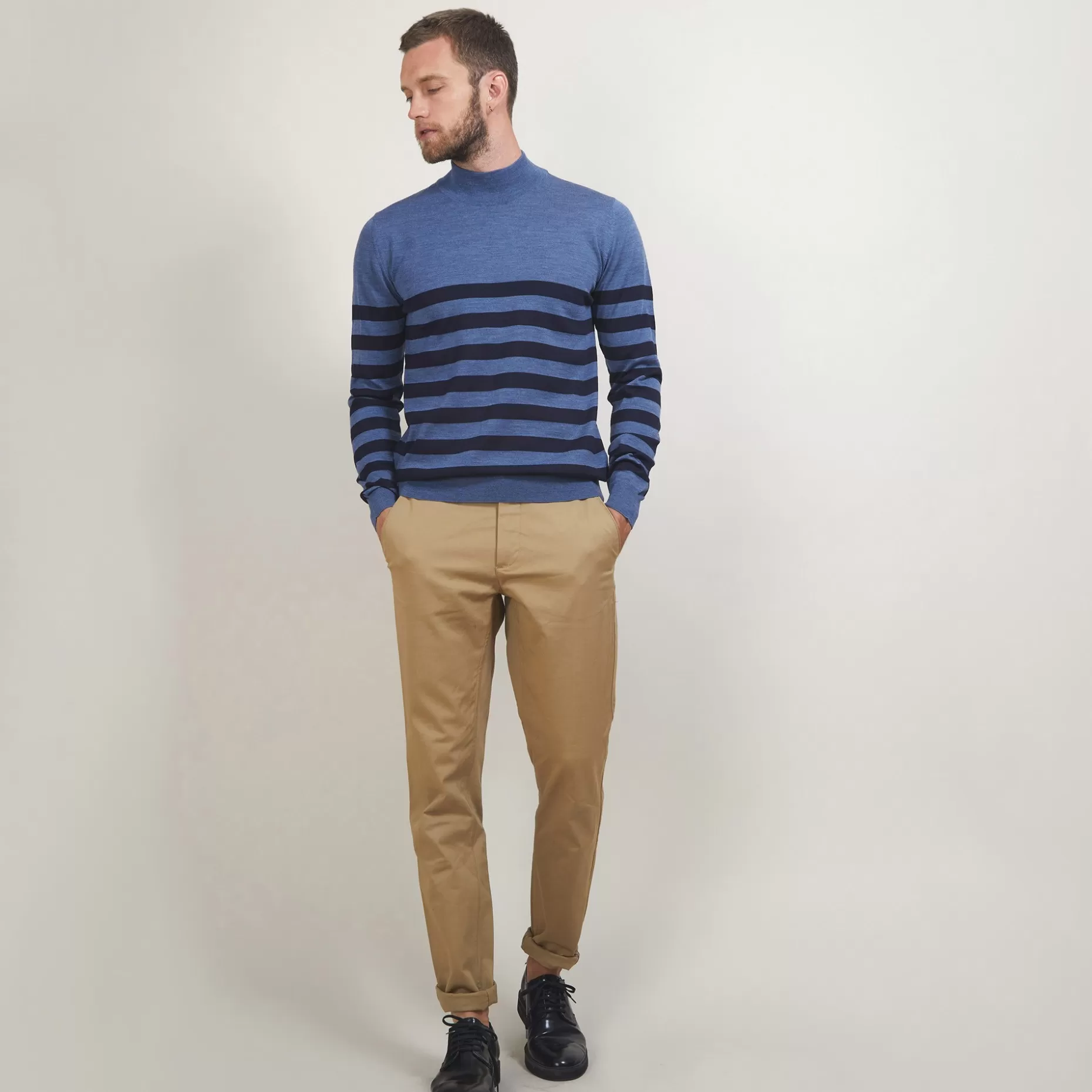 Maison Montagut Pull Raye Col Montant En Laine - Lazar>Homme Pulls