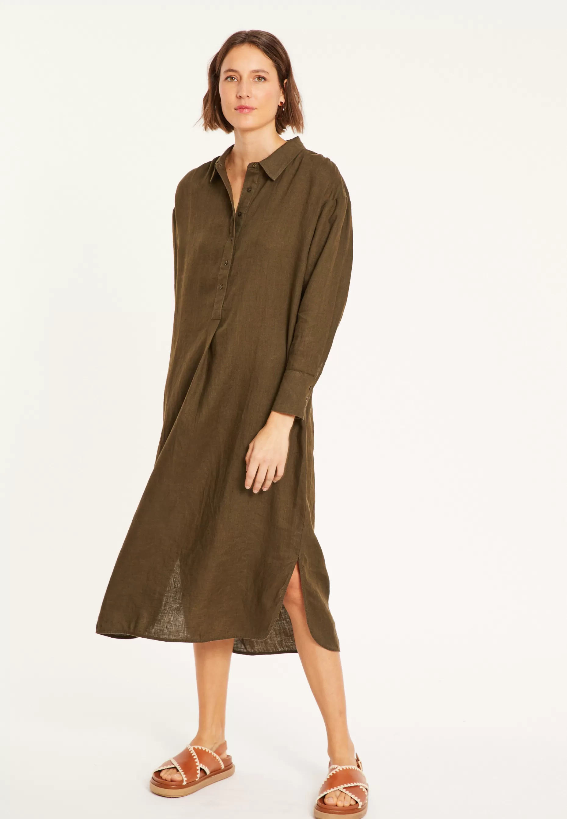 Maison Montagut Robe Longue Col Polo En Lin - Valerie>Femme Robes