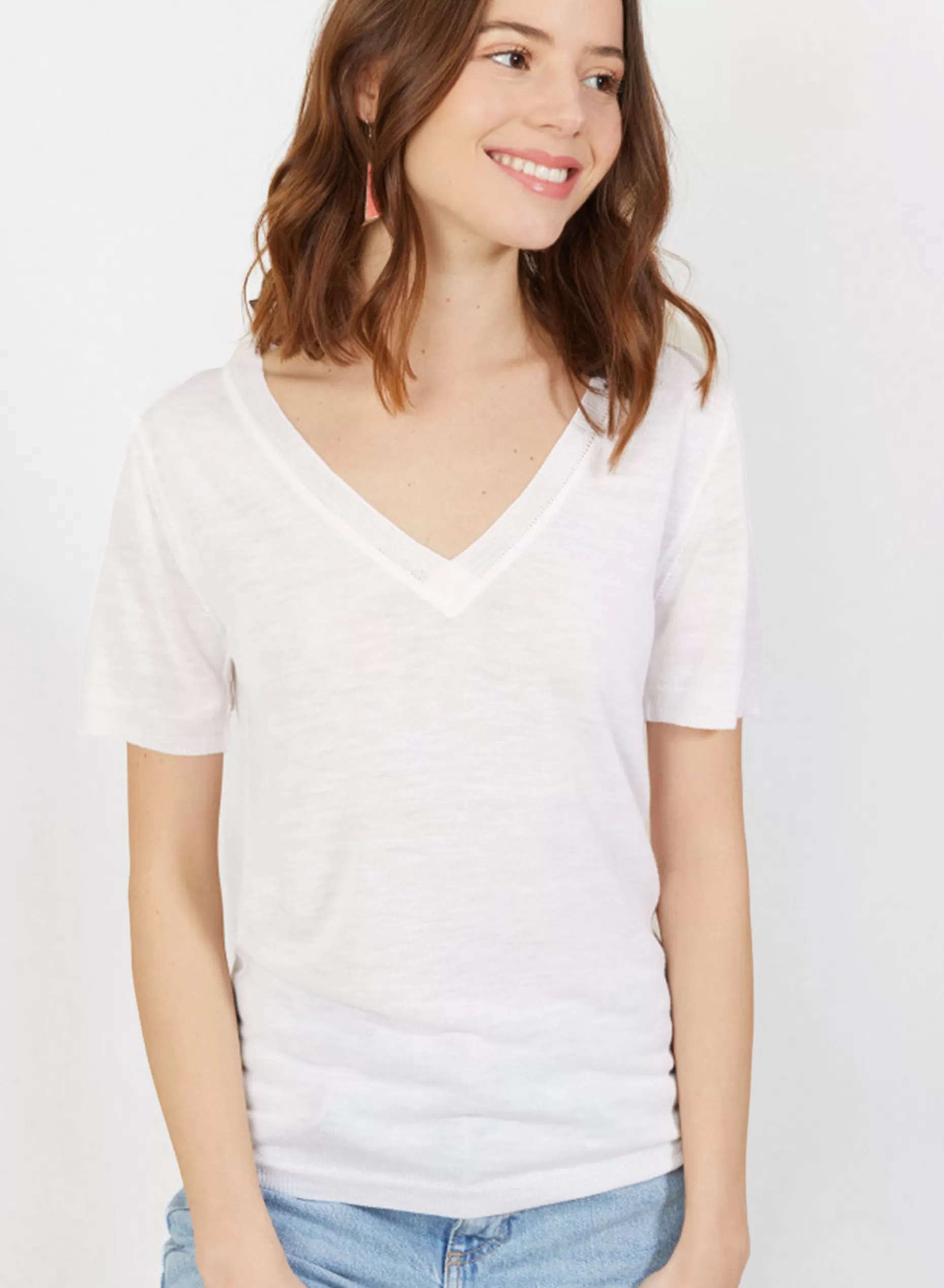 Maison Montagut T-Shirt Col V En Lin Flamme - Bountie>Femme T-Shirts