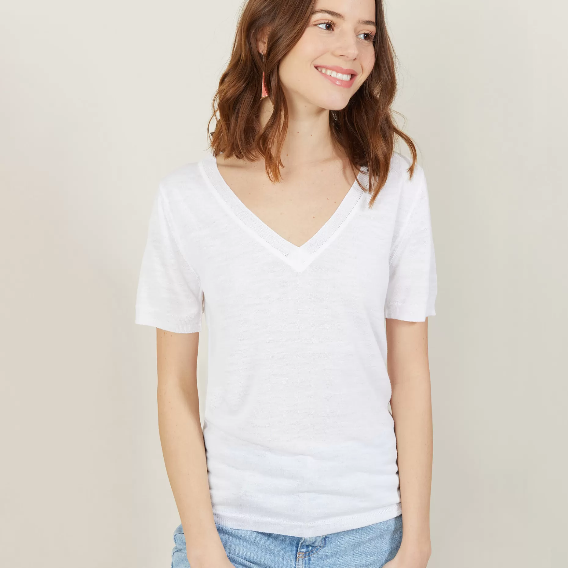 Maison Montagut T-Shirt Col V En Lin Flamme - Bountie>Femme T-Shirts