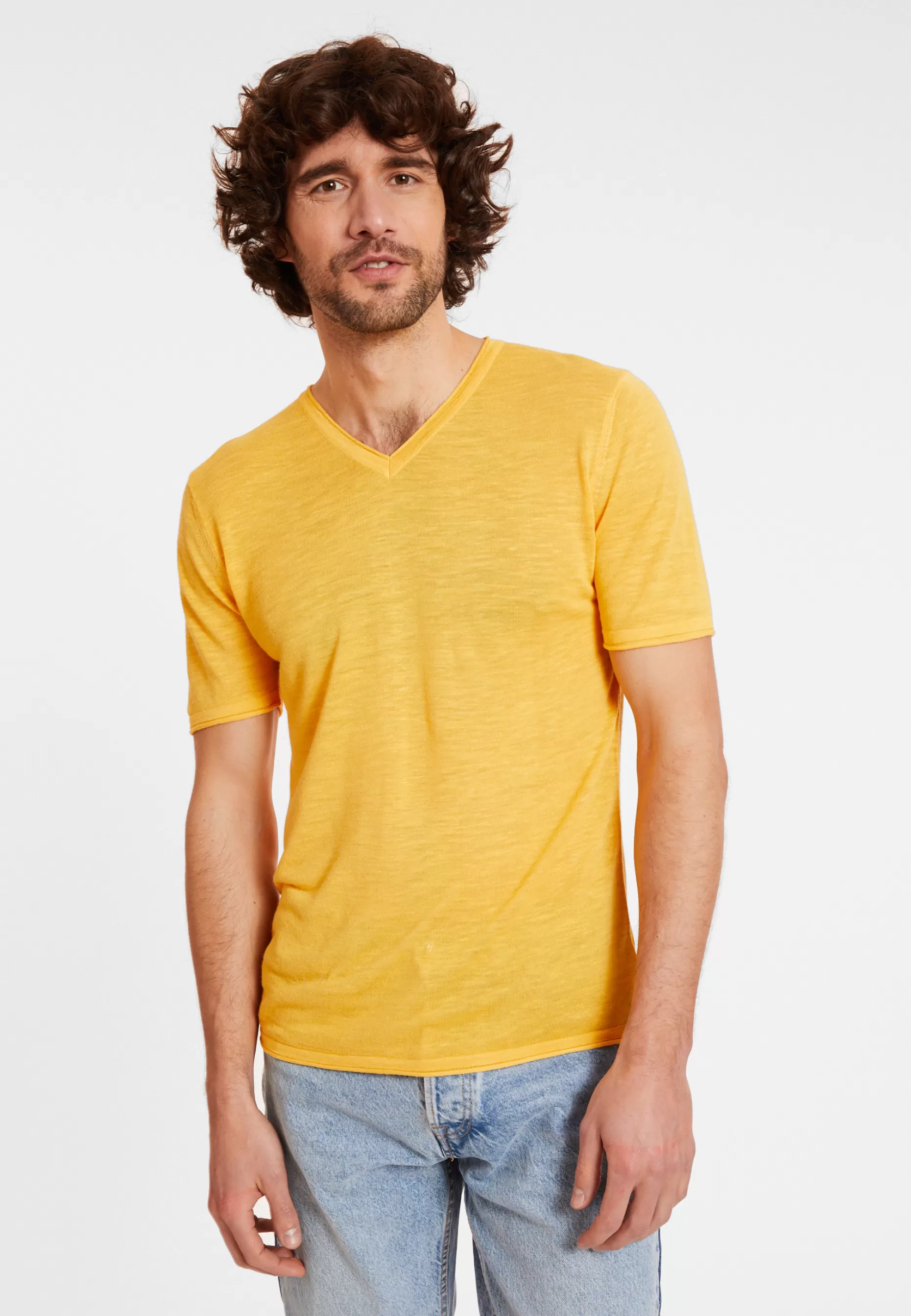 Maison Montagut T-Shirt Col V En Lin Flamme - Reuben>Homme T-Shirts